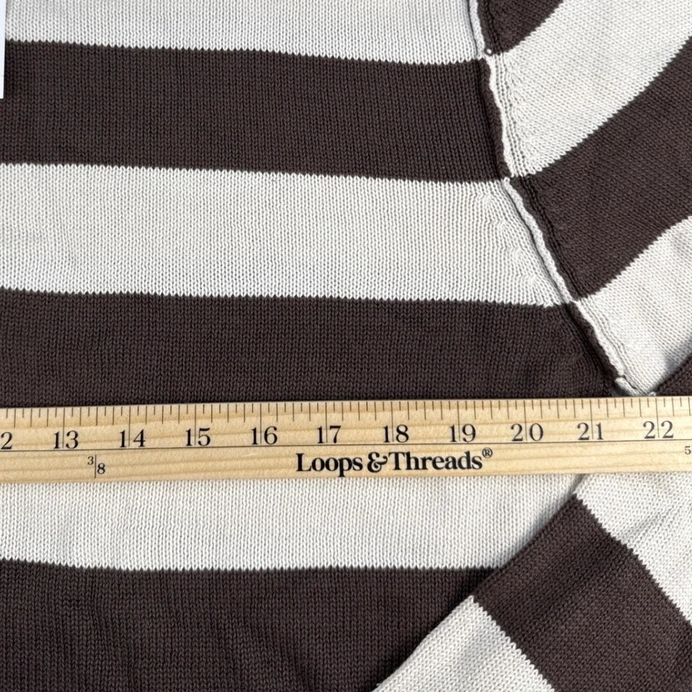 Guess by Marciano Mens XL Striped Henley Sweater Brown White Cotton NEW